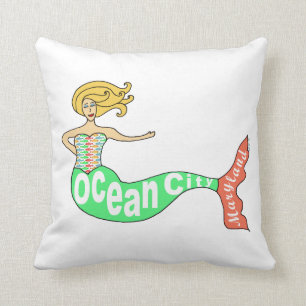 Coussin Ville d'océan, carreau de sirène du Maryland