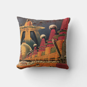 Coussin Ville futuriste de science-fiction vintage avec vo
