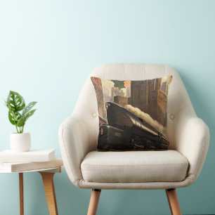 Coussin Ville vintage, train duplex T1 sur les voies ferré
