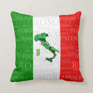 Coussin Villes, carte, et drapeau de l'Italie