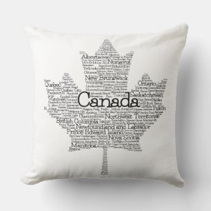 Coussin Villes et villes du Canada Maple Leaf Word Art