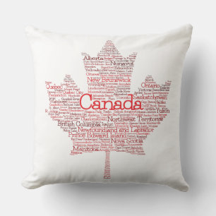 Coussin Villes et villes du Canada Maple Leaf Word Art