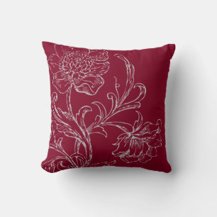 Coussin Vin de Bourgogne et grise Flore moderne