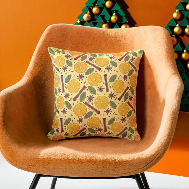 Coussin Vin de Noël chaud épicé jaune vif (Christmas mulled wine spicy bright yellow throw pillow)