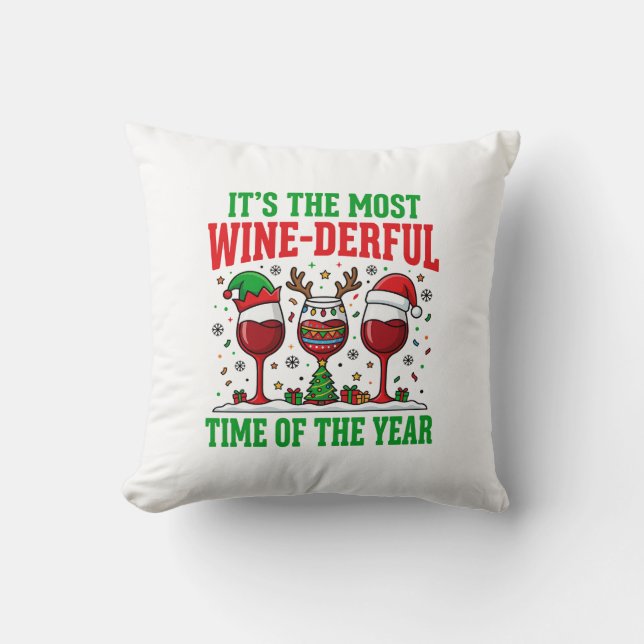 Coussin Vin de Noël Merveilleux Design de Vin Rouge (Recto)