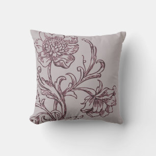 Coussin Vin gris et bourgogne Moderne Élégant floral