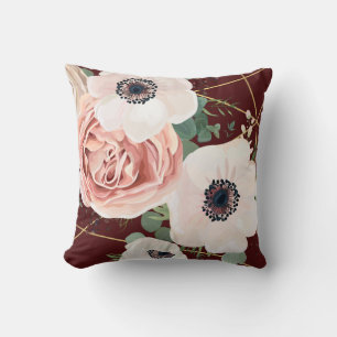 Coussin Vin Rose Jardin géométrique de 16 po x 16 po