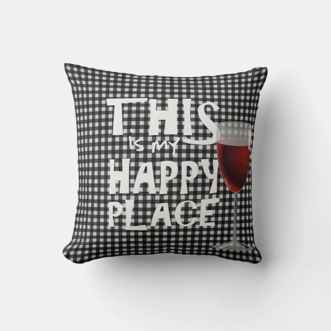 Coussin vin rouge et citation sur en vichy noir (Recto)
