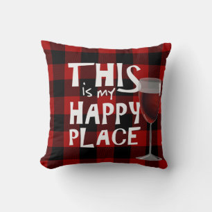 Coussin vin rouge et citation sur plaid de buffalo