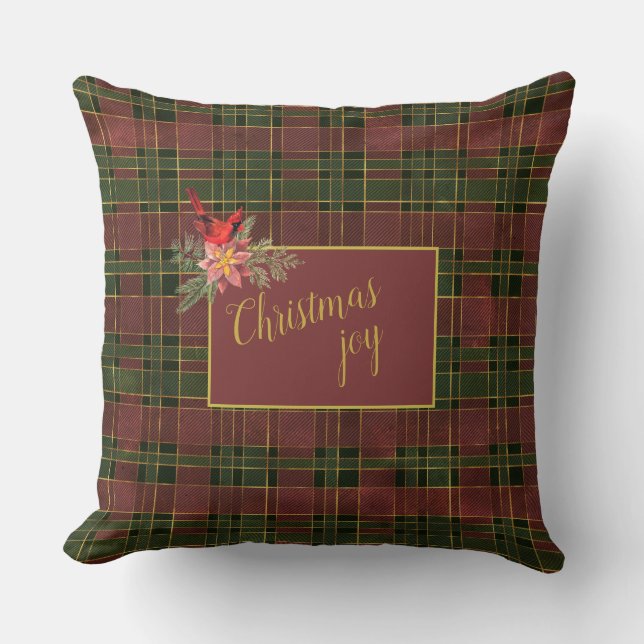 Coussin Vin vert et rouge de la forêt Plaid Cardinal de No (Recto)
