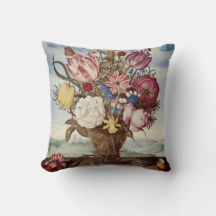 Coussin vinatge loral fleurir vase peinture rétro