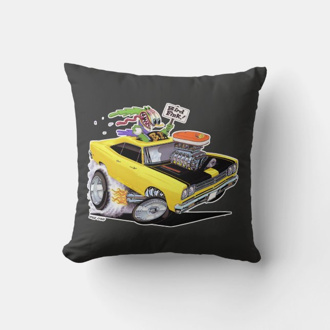 Coussin Vince Crain OISEAU FINK 1969 muscle jaune voiture (Recto)