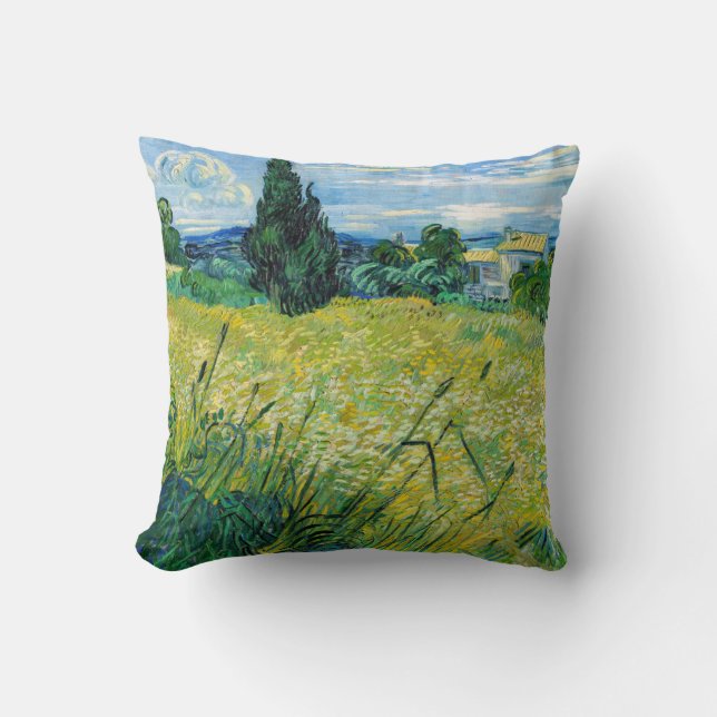 Coussin Vincent van Gogh - Champ de blé vert avec Cypress (Recto)