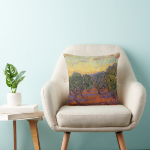 Coussin Vincent van Gogh - Oliveraie, ciel orange