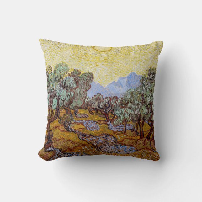 Coussin Vincent van Gogh - Oliviers, Ciel Jaune et Soleil (Recto)