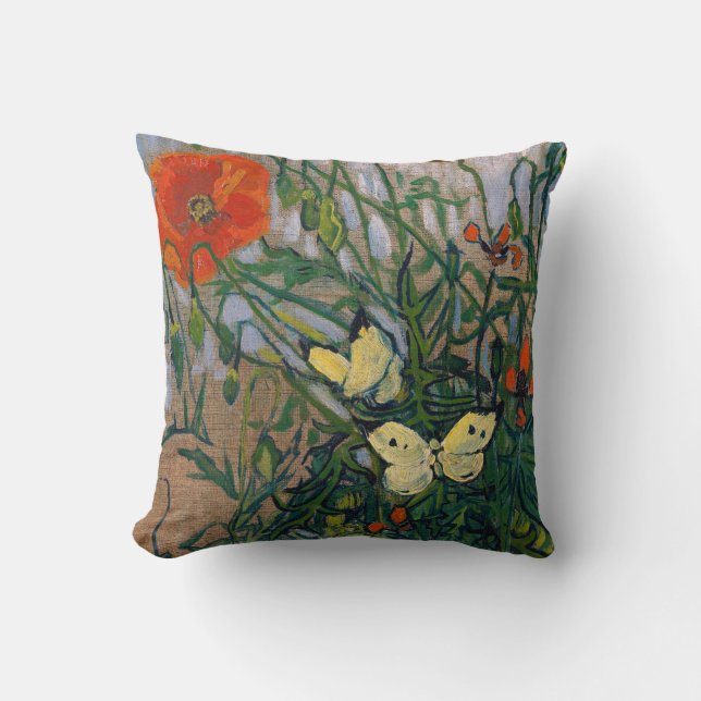 Coussin Vincent van Gogh - Papillons et Coquelicots (Recto)