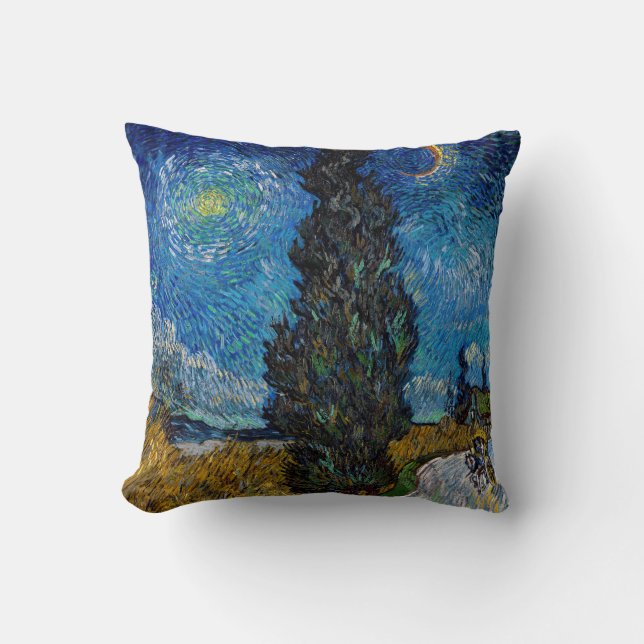 Coussin Vincent van Gogh - Route avec Cypress et Star (Recto)