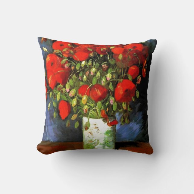 Coussin Vincent Van Gogh Vase Avec Des Poppies Rouges Art  (Recto)