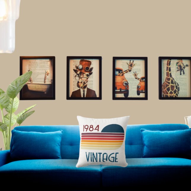 Coussin Vintage 1984 Retro Stripe Sun 40e anniversaire (Créateur téléchargé)