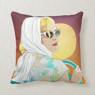 coussin vintage 60s d'illustration de femme de