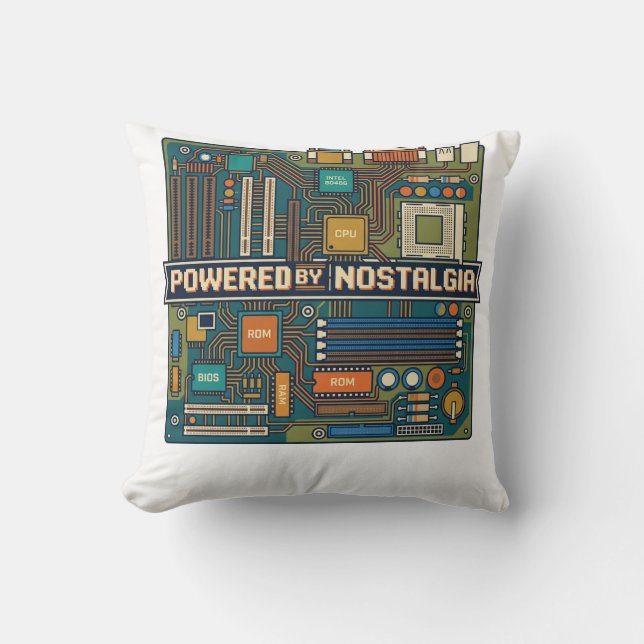 Coussin Vintage 80s Computer Motherboard "Powered By Nosta (Recto)
