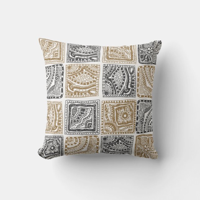 Coussin vintage abstrait doodle motif sans couture. Noir (Recto)
