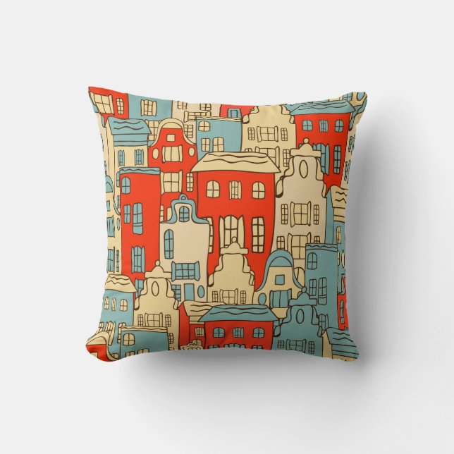 Coussin vintage abstrait ville sans couture motif. (Recto)
