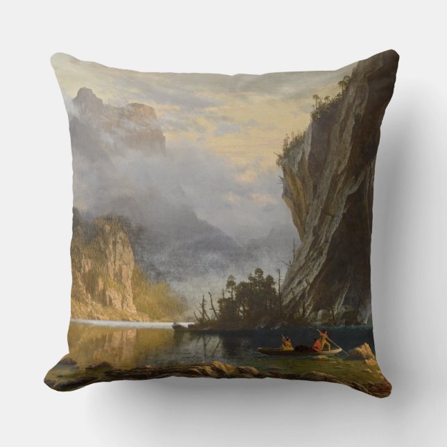 Coussin Vintage Albert Bierstadt Indiens Speed Fishing (Recto)