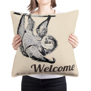 Coussin vintage amical paresseux - bienvenue