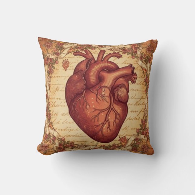 Coussin Vintage Anatomical Heart Floral Illustration Art (Recto)
