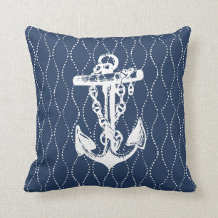 Coussin Vintage Ancre Coastal Navy Jeu d'oreiller