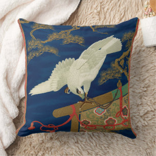 Coussin Vintage Art du Japon Faucon Blanc G.A. Audsley