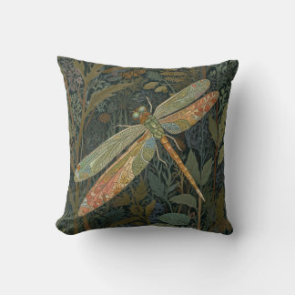 Coussin Vintage art nouveau green gold Dragonfly