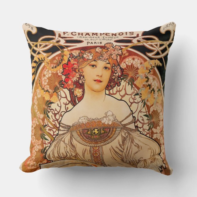 Coussin Vintage Art Nouveau Mucha Print (Recto)