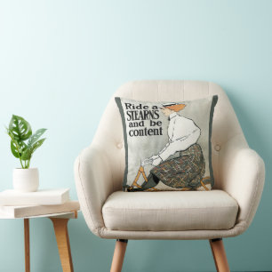 Coussin Vintage Art Nouveau, Roulez sur des vélos Sterns B