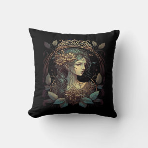 Coussin Vintage Art Nouveau Whimsigoth Femme En Turquoise
