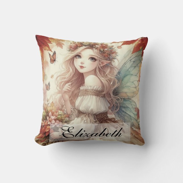 Coussin Vintage automne Fée avec feuilles d'automne (Recto)