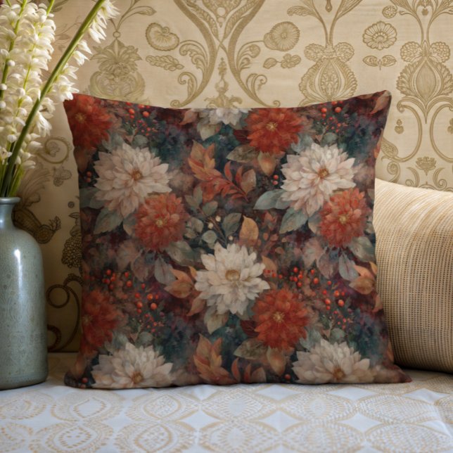Coussin Vintage Autumn Dahlia Floral Pattern Cushion (Créateur téléchargé)