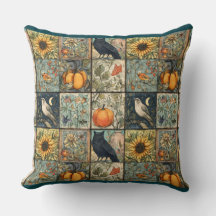 Vintage autumn patchwork look pumpkin owl flower