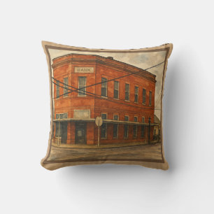 Coussin Vintage Banque de briques de petite ville au Texas