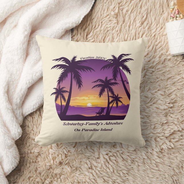 Coussin Vintage Beach Sunset Vacation lounger peach purple (Couverture)