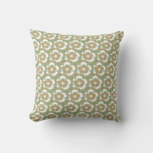 Coussin Vintage beige et vert fleuri Dianthus Barbatus