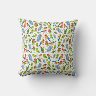 Coussin Vintage Birds Motif, Colorful parakeet motif