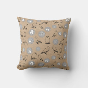 Coussin Vintage Birds & Nid Rustic Kraft Brown