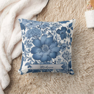 Coussin Vintage bleu Chinoiserie Floral Personnalisé