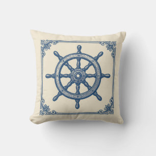 Coussin Vintage Bleu de la roue du capitaine Nautical Coas