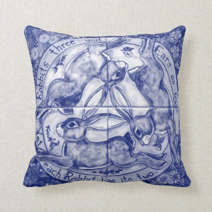 Coussin Vintage bleu et blanc coureur lièvre Rabbit Trio f