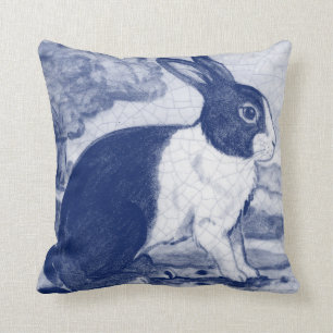 Coussin Vintage Blue Dutch Rabbit Dedham Delft Cottage