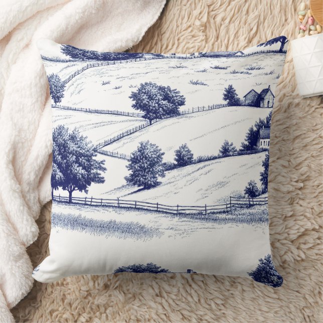 Coussin Vintage Blue Toile Landscape (6) (Couverture)