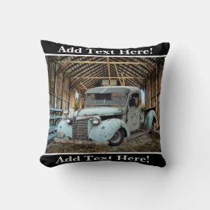 Coussin Vintage Blue Truck Rustic Grange